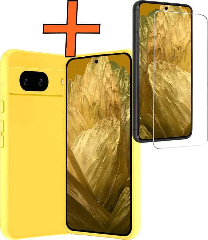 Hoes - Met Screenprotector - Geschikt voor Google Pixel 8a - Sterk & Shockproof - Back Cover - Siliconen Case - Telefoon Hoes - Geel