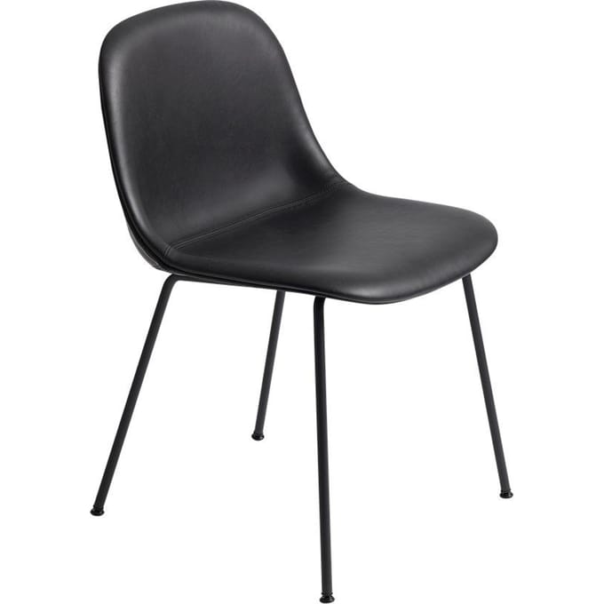 Muuto - Fiber Side stoel - buisonderstel - Leer zwart - frame zwart