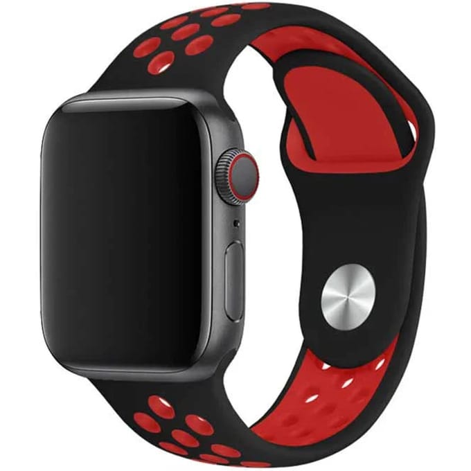 2+1 | Apple Watch Bandje - Dubbel - Siliconen - Zwart Rood