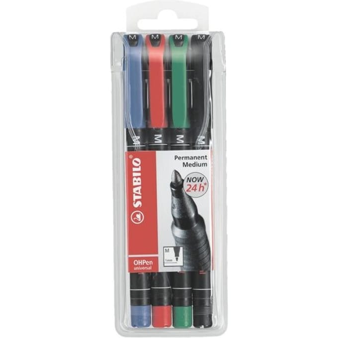 STABILO OHPen - Permanente Marker - Universal M Punt 1,0 mm - Etui Met 4 Kleuren