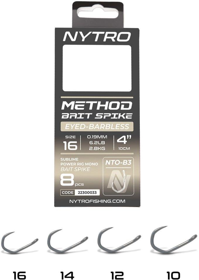 Nytro NTO-B3 Barbless Method Bait Spike Ready Tied Rigs – 10 Cm #14 - 0.21mm - 7.7lb