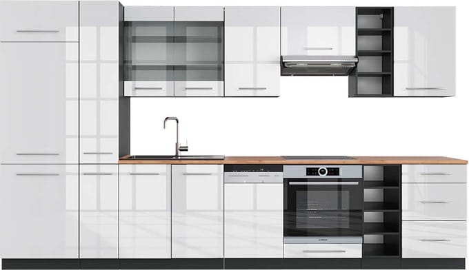 Vicco Fame-Line Complete keukeneenheid – 355 cm, WB Eik Wit hoogglans/antraciet
