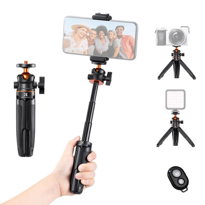 Perche à selfie extensible portable en alliage d'aluminium avec vis de 1/4 po et capacité de charge de 2 kg noir