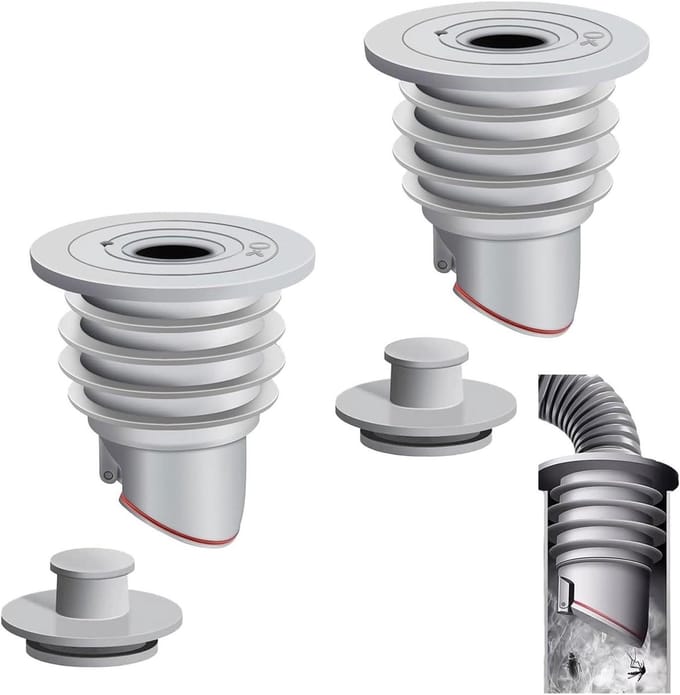 Wasmachine slangverbinding - Afvoer plug - Afvoer dichten - Verstelbare pasvorm - 2 stuks - Grijs