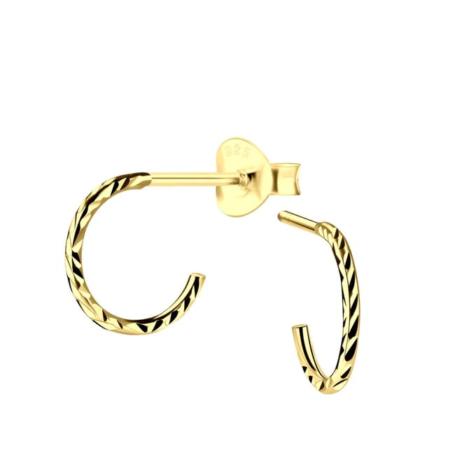 Joy|S - Zilveren oorringen stud - 10 mm - diamond cut t41 - gold plated