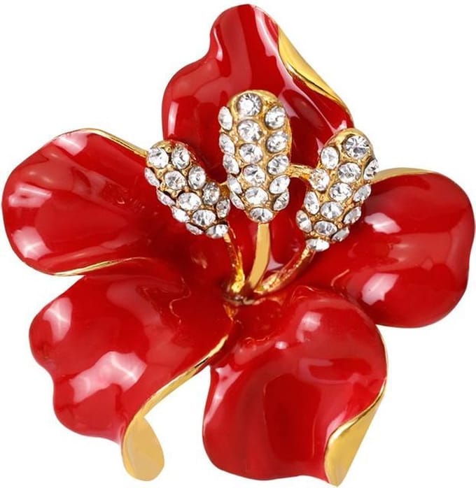 Fako Bijoux® - Broche - Orchidee - 47x50mm - Rood