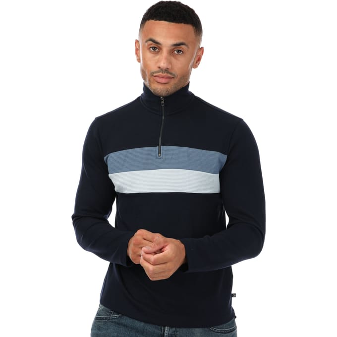 Ted Baker Veller sweatshirt met slanke pasvorm en halve rits voor heren, marineblauw