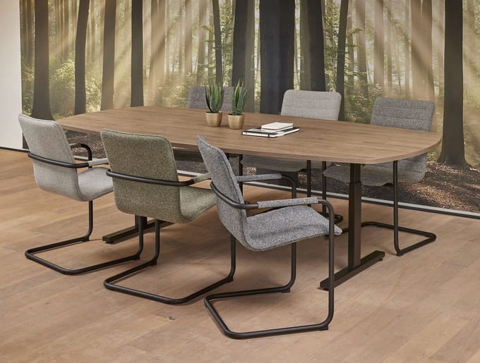 Vergadertafel Quick Deens Ovaal 240x120cm frame Wit (RAL9010) blad Robson Eiken