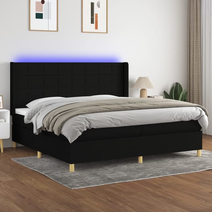 vidaXL - Boxspring - met - matras - en - LED - stof - zwart - 200x200 - cm
