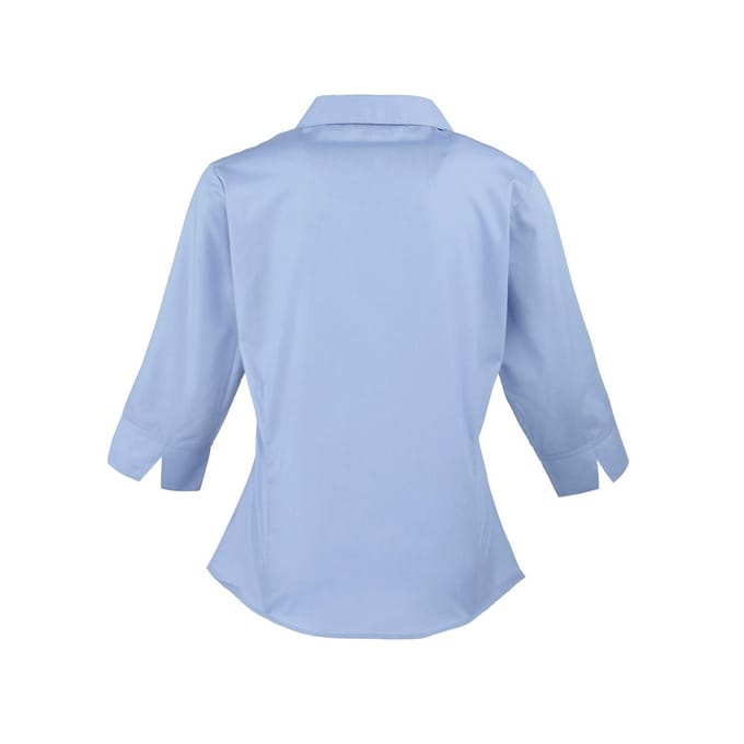Premier Dames/Dames Poplin 3/4 Mouw Shirt (Middenblauw)