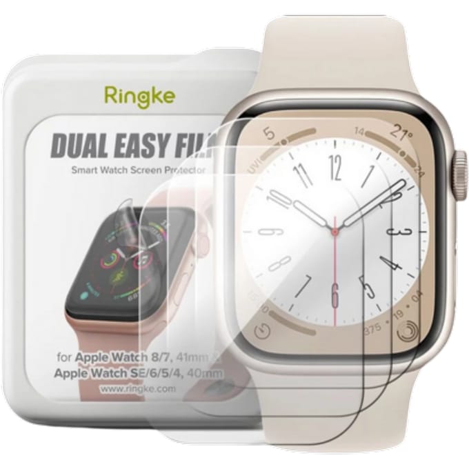 Ringke Dual Easy Geschikt voor Apple Watch 7 / 8 / 9 (41MM) / Apple Watch 4 / 5 / 6 / SE (40MM) Screen Protector Folie (3-Pack)