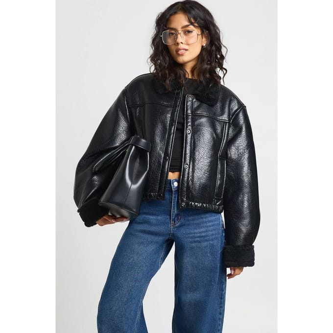 boohoo Dames Aviator Bomber Jacket | Black | Maat: 14