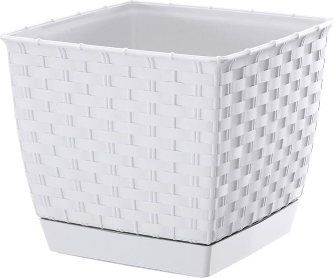 Prosperplast Plantenpot/bloempot - rotan kunststof - 19 x 16 cm cm - wit