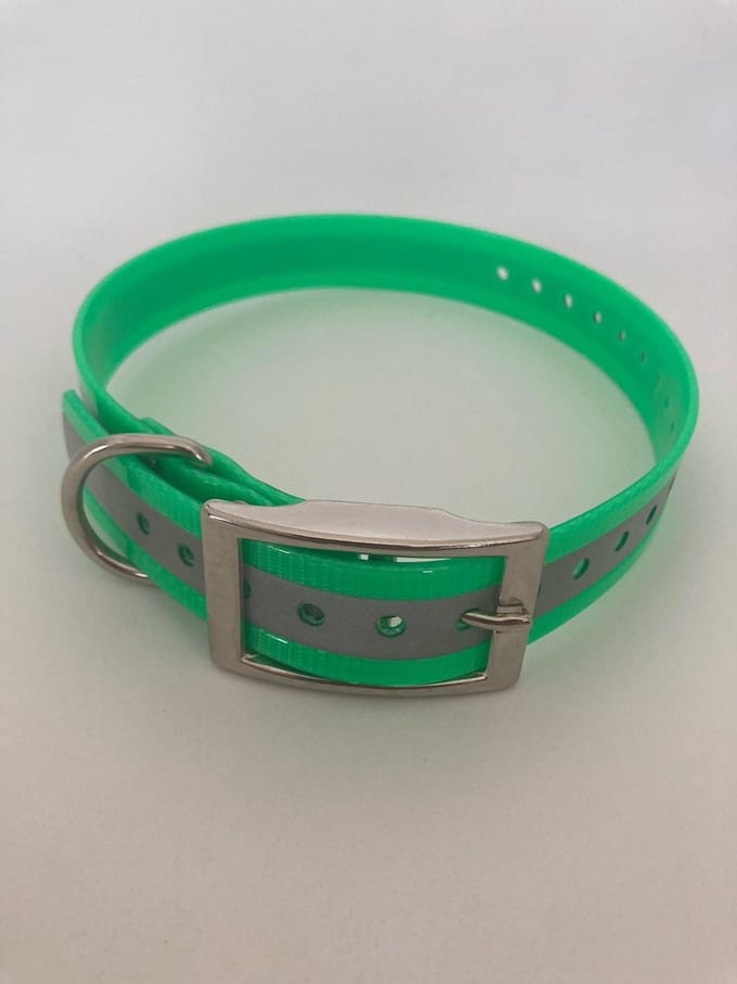 Halsband BioThane GOLD REFLECTEREND - GROEN - 600mmX25mm - dubbele gesp