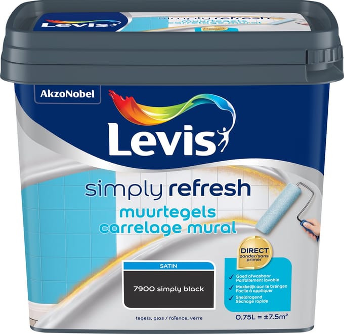 Levis - Simply Refresh Muurtegels Satin - Simply Black - 0,75 L