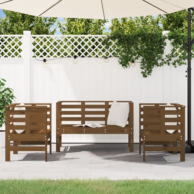 vidaXL - 3-delige - Loungeset - massief - grenenhout - honingbruin