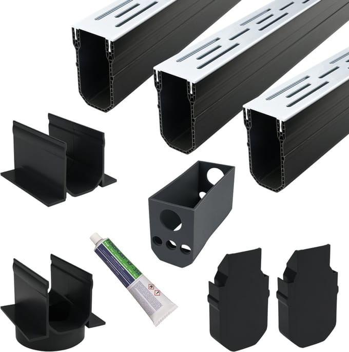 Wovar Lijngoot Smal Aluminium 3 meter | Complete Set | Afvoergoot