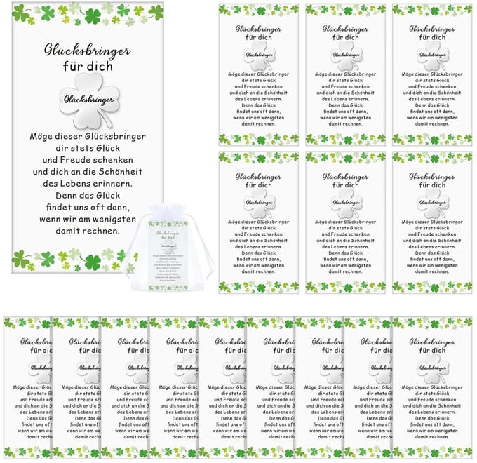 Dailygoods- Geluksbrengers 15 Sets - Klavertje Vier - Bedankkaart