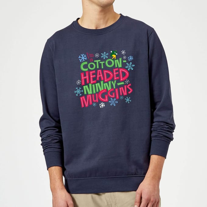 Elf Cotton-Headed Ninny-Muggins Christmas Jumper - Navy - L
