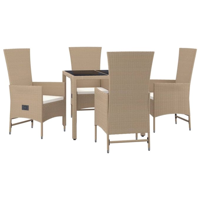 vidaXL - 5-delige - Tuinset - met - kussens - poly - rattan - beige