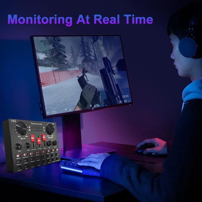 V8S Live Streaming Geluidsadapter Telefoon Laptop Microfoon Multifunctioneel Hoge Geluidskwaliteit zwart