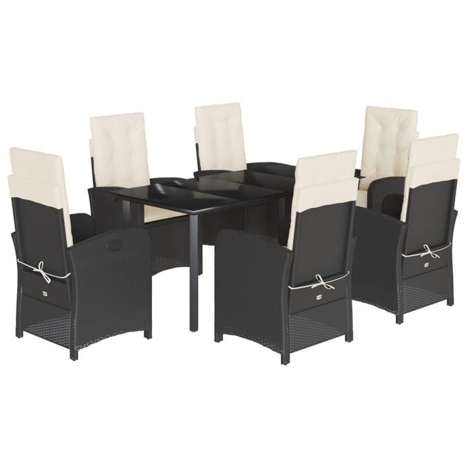 vidaXL - 7-delige - Tuinset - met - kussens - poly - rattan - zwart
