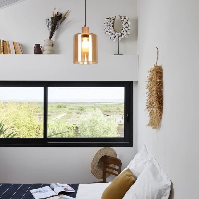 COREP Hanglamp Giovanni, amberkleurig/naturel, Ø 18 cm, glas