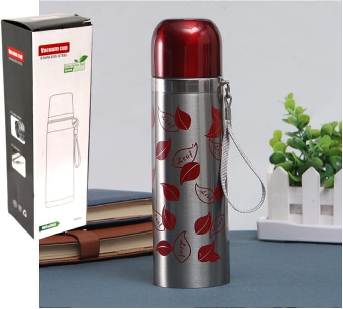 IBBO® - Thermosfles & Drinkfles - 500ml - RVS - Rood en zilver