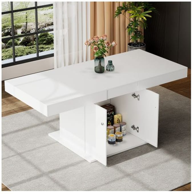 Uitschuifbare eettafel, L140/180*B80*H76cm, eettafel met opbergruimte, salontafel, wit wit