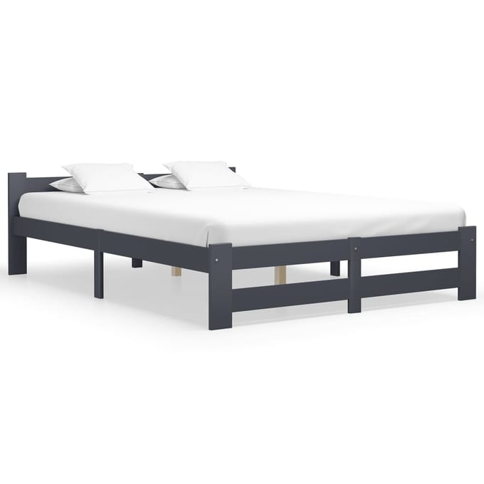 vidaXL - Bedframe - massief - grenenhout - donkergrijs - 160x200 - cm