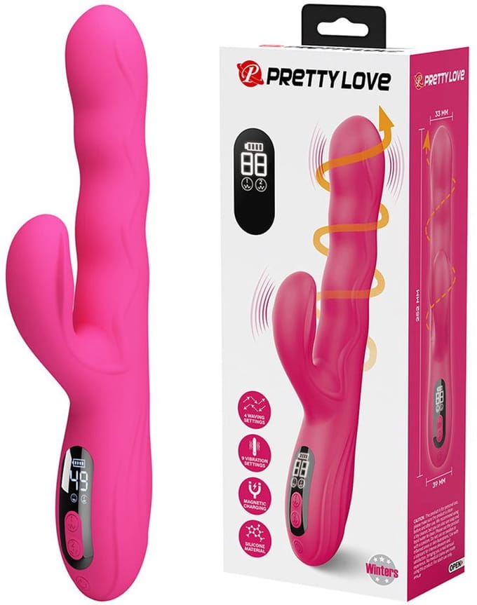 Pretty Love - Winters - Rabbit Vibrator met Golf Beweging en LED Display - Roze