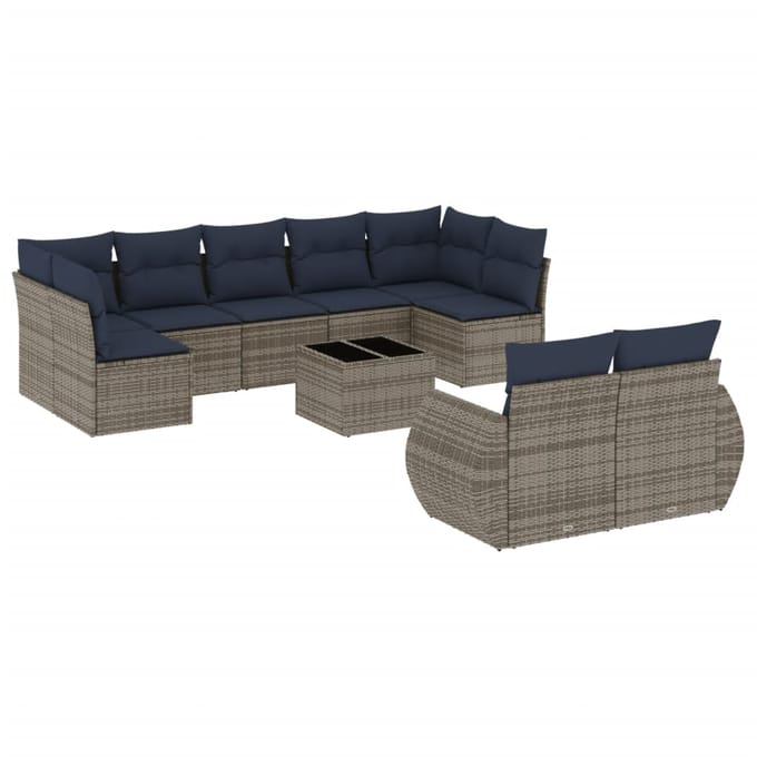 vidaXL - 10-delige - tuinbankset - met - kussens, - grijs - polyrotan