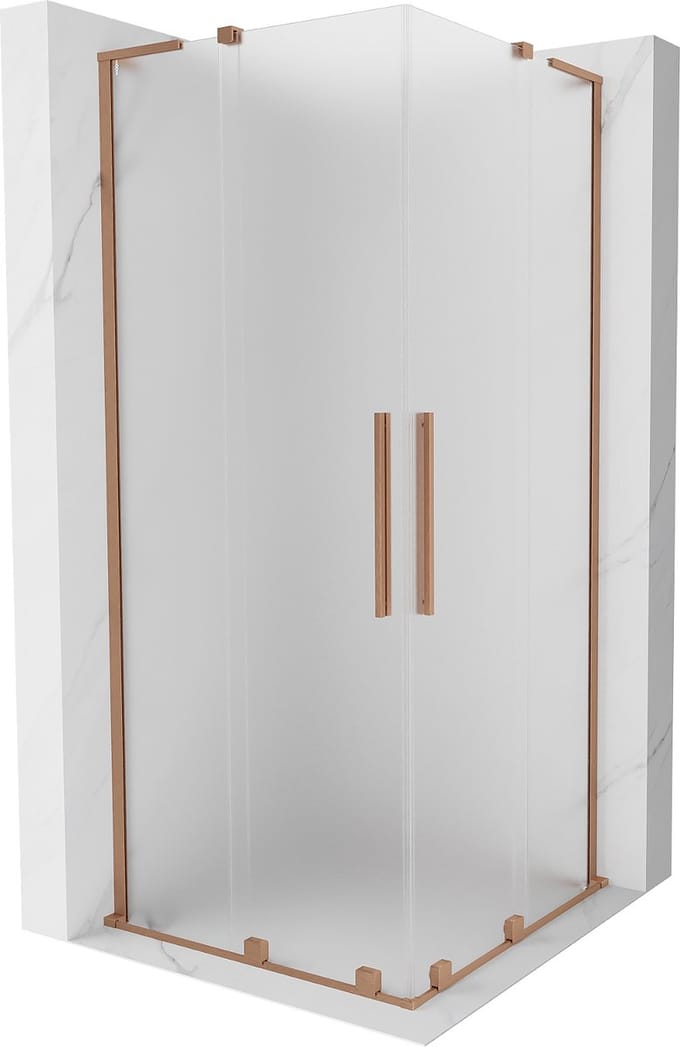 Mexen Velar L Duo douchecabine schuifdeur 80 x 80 , matglas, geborsteld koper - 871-080-080-02-33-65