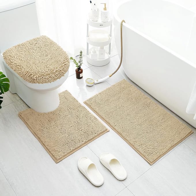 Badkamer Tapijt Set 3 Stuks - Extra Absorberende Shaggy Chenille Matten - Antislip & Wasbaar