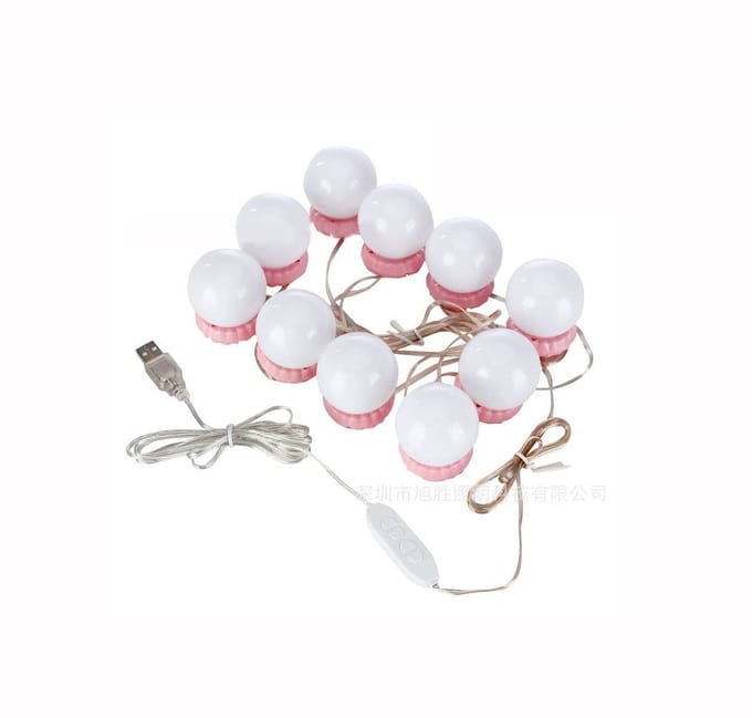 Allecto - USB-spiegellampen - LED make-up verlichting - Roze basis - 3 kleurmodi - 10 helderheid - Geschikt voor make-up - 10 stuks