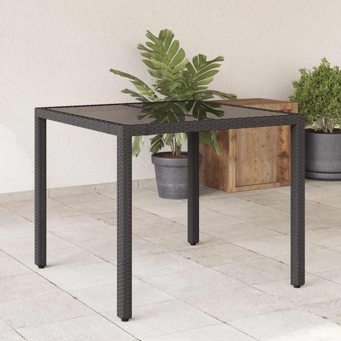 vidaXL - Tuintafel - met - glazen - blad - 90x90x75 - cm - poly - rattan