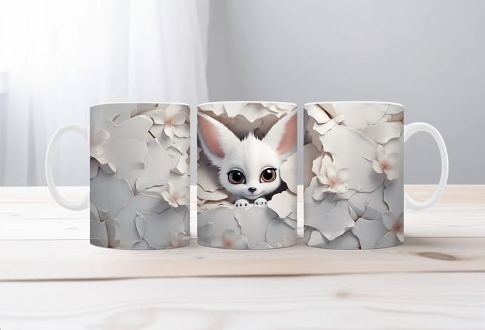 3D koffiemok Fennec fox Mug Wrap