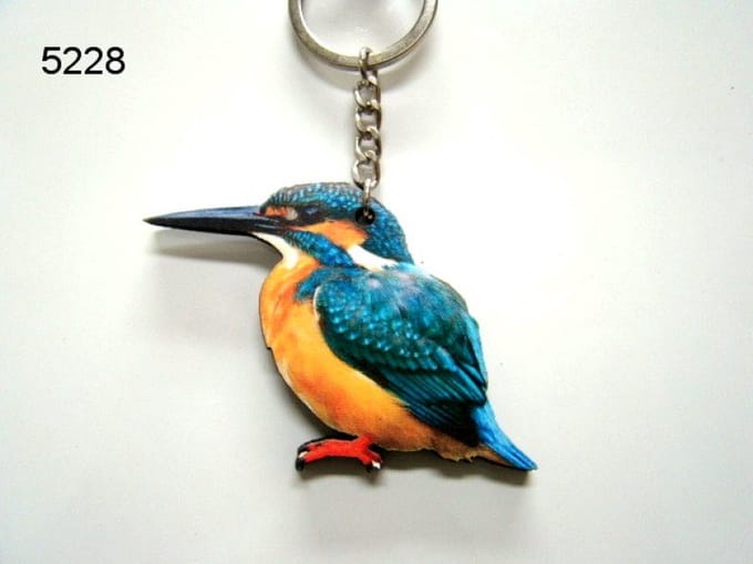 Geharo Houten Sleutelhanger IJsvogel – 4 cm - met Afbeelding