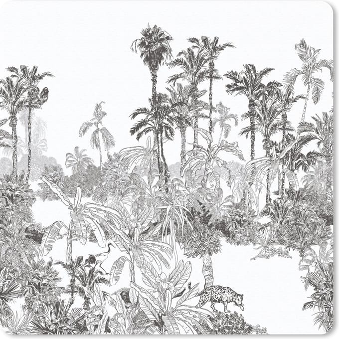 Muismat 20x20 cm - Mousepad Jungle - Zwart - Wit - Muismatten