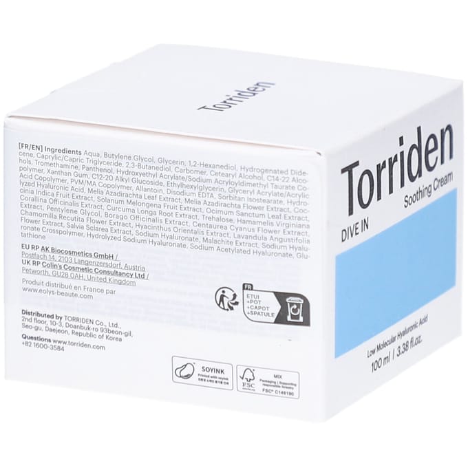 Torriden Dive In Low Molecular Hyaluronic Acid Soothing Cream Gezichtscrème Dames 100 ml