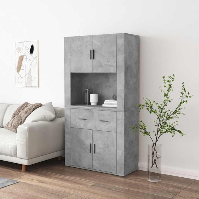 vidaXL - Hoge - kast - bewerkt - hout - betongrijs