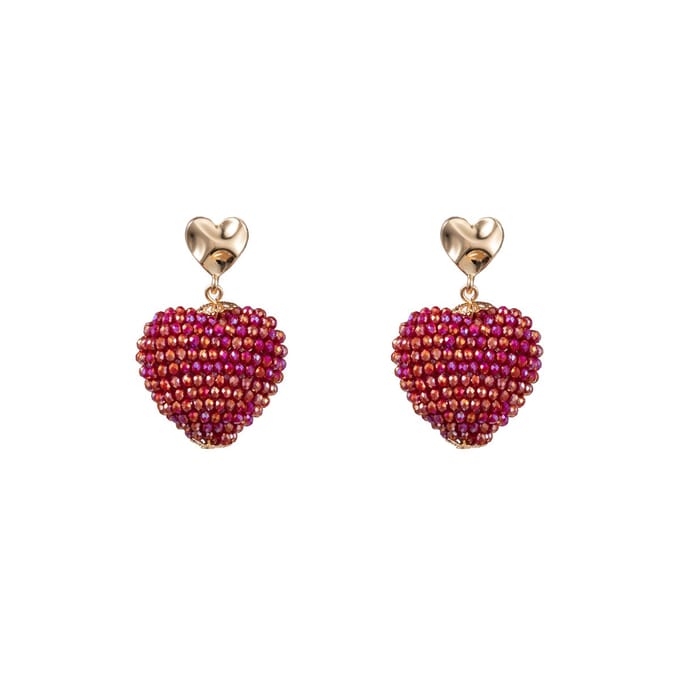 Go Dutch Label Oorknoppen full on beads hartje Fuchsia