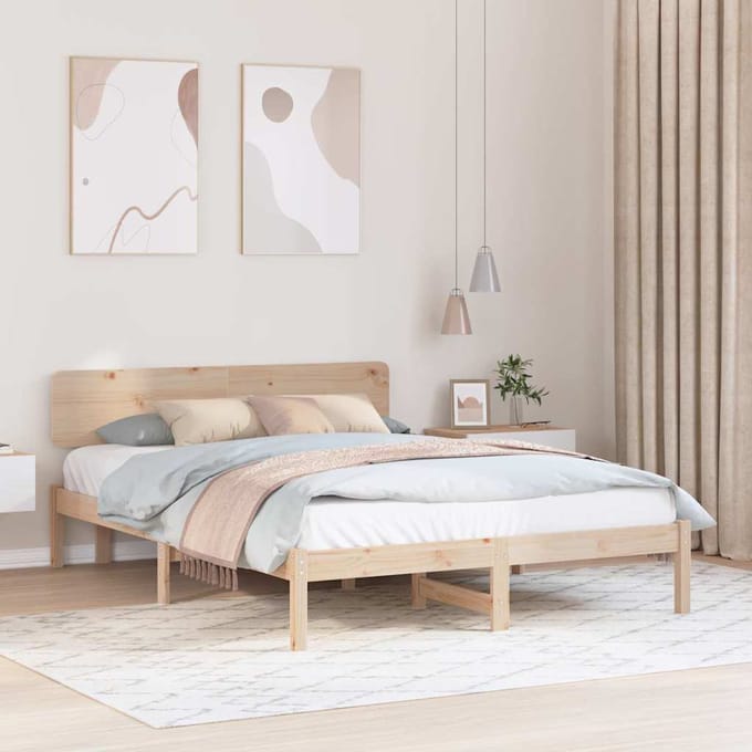 vidaXL - Bedframe - met - hoofdeinde - Naturel - 150 - x - 200 - cm - Massief - grenenhout