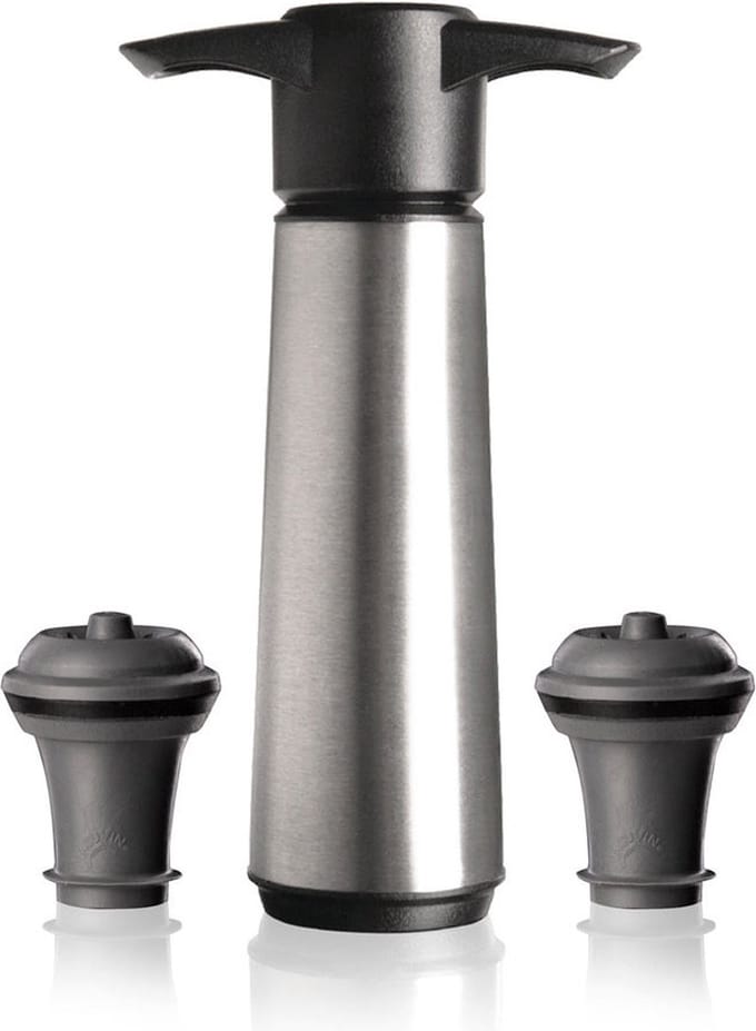 Vacu Vin Wine Saver RVS | Vacuüm Wijnpomp | 2 Vacuum Wine Stoppers | Gift box