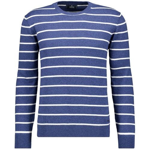 Ragman Trui Cotton Linnen Knit Round Neck Stripe Night Blue / male