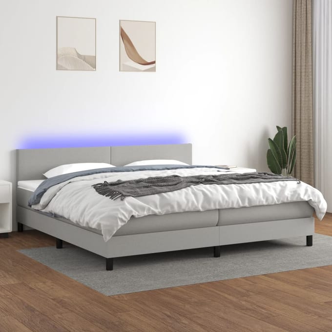 vidaXL - Boxspring - met - matras - en - LED - stof - lichtgrijs - 200x200 - cm