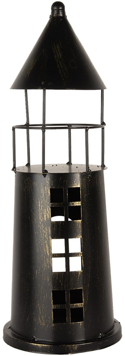 Clayre & Eef Decoratie Vuurtoren Ø 16x45 cm Zwart Metaal