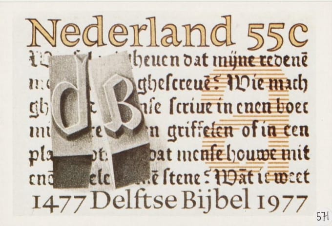 Briefkaart met afbeelding Lettertypen en Bijbelfragment postzegel