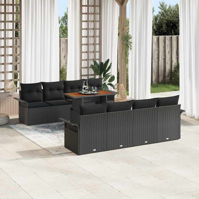vidaXL - Tuinbank - Set - 7 - st - Zwart - poly - rattan