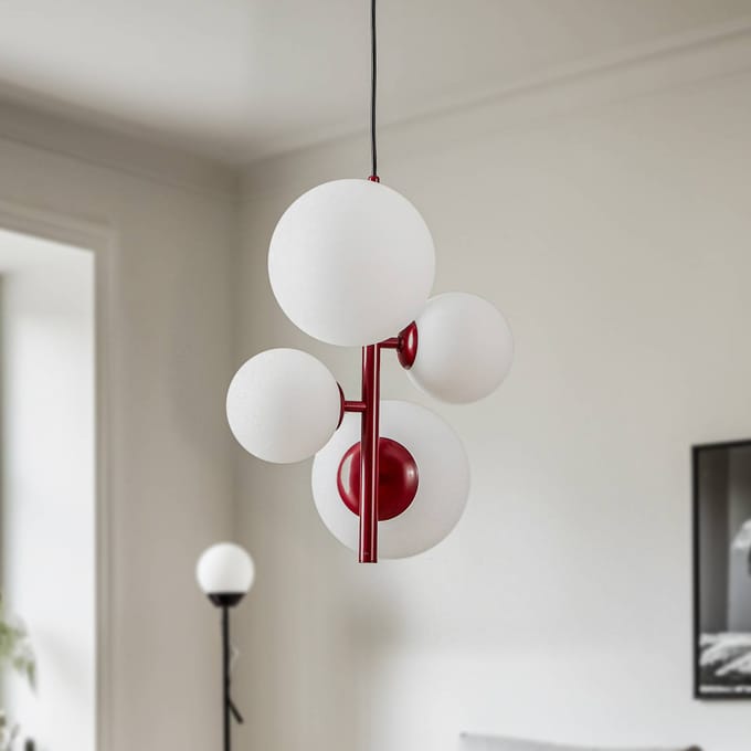 ALDEX Hanglamp Joel, wijnrood/wit, 4-lamps